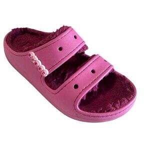 Crocs Saweetie Cozzzy Classic Womens 6 Pink Sherpa Lined Slip-On  Slides Sandals